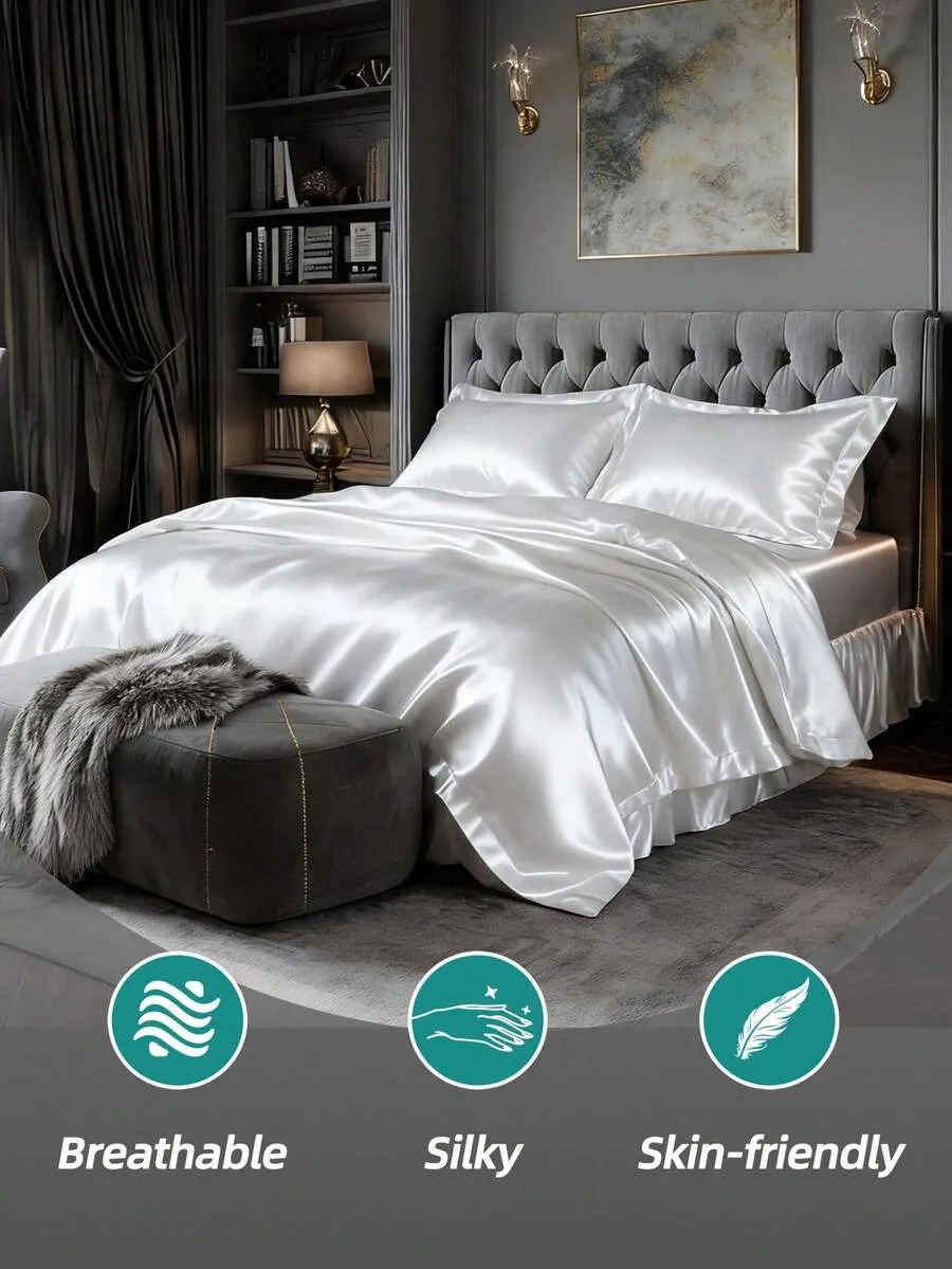 Bed Sheet Microfiber - 3-Piece Silky Satin Fitted Sheet Set