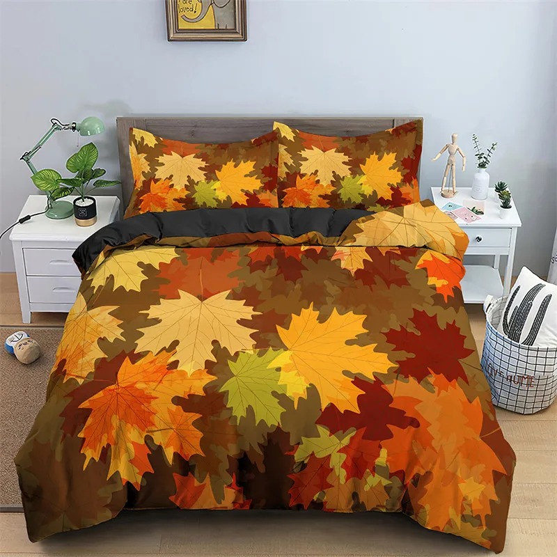 Maple Leaves Duvet Cover Autum - Bed Sheet Microfiber review and price