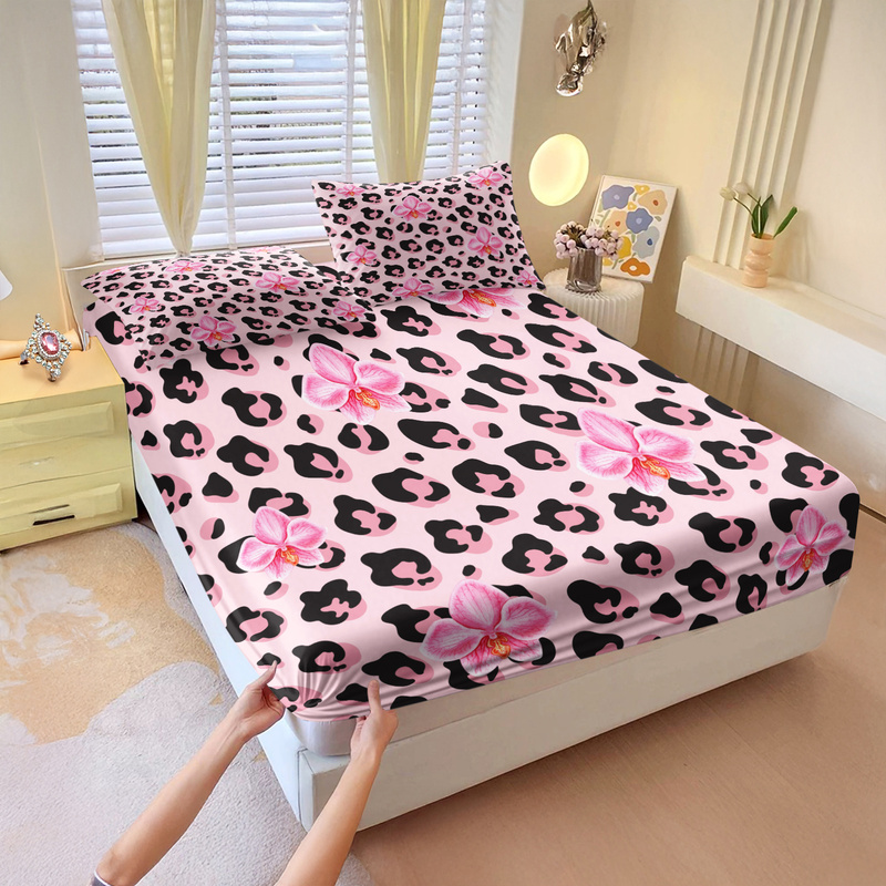 3pcs Pink Leopard Fitted Sheet - Bed Sheet Microfiber review and price
