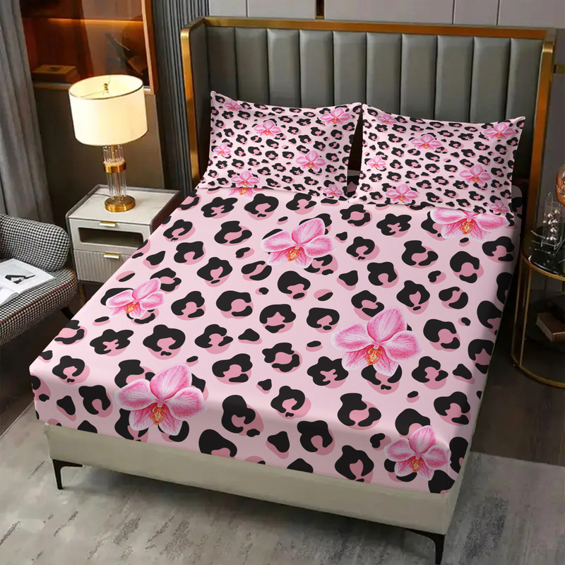 3pcs Pink Leopard Fitted Sheet - Bed Sheet Microfiber review and price