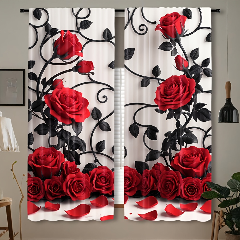 Luxury Red Rose Floral Pattern - Home Textiles Luxury Curtains review and price