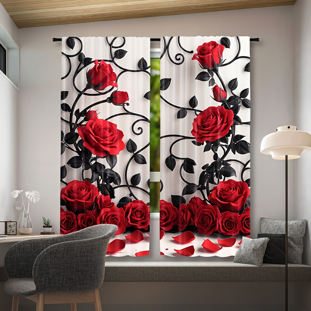 Luxury Red Rose Floral Pattern - Home Textiles Luxury Curtains review and price